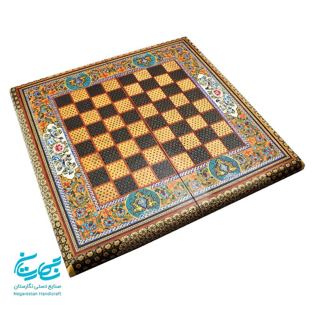 تخته نرد و شطرنج 50 سانتی خاتم کاری اعلا با نقاشی گل و مرغ — تصویر ۷