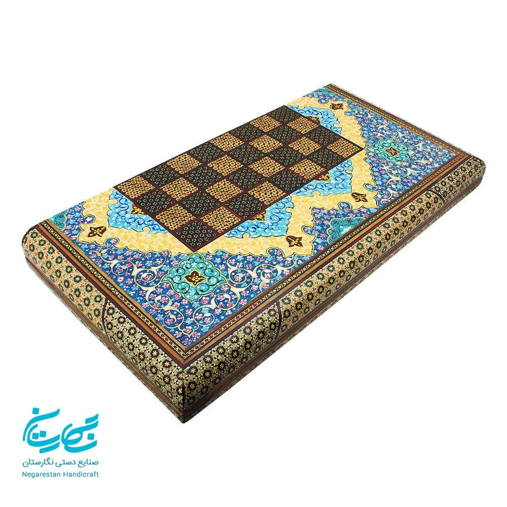 تخته نرد و شطرنج 50 سانتی خاتم کاری نفیس با نقاشی تذهیب