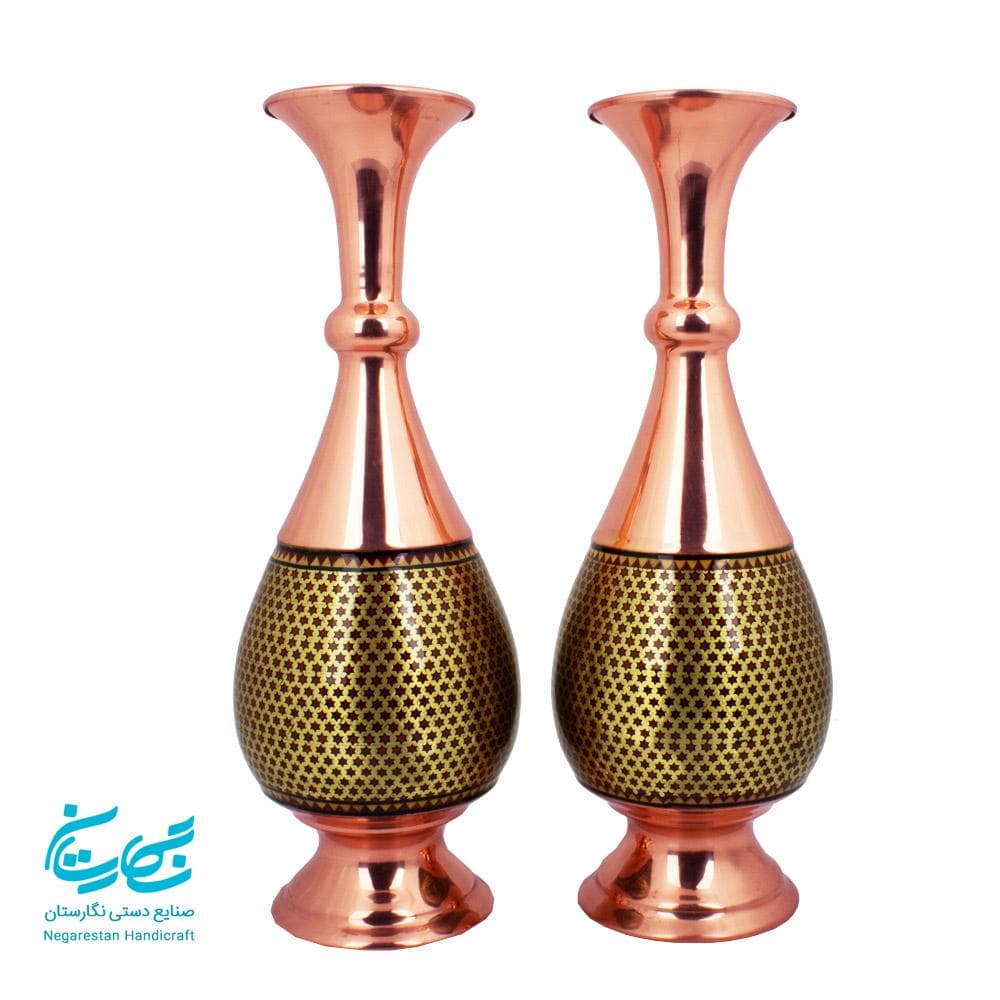 گلدان مس و خاتم 25 سانتی جفتی — تصویر ۵