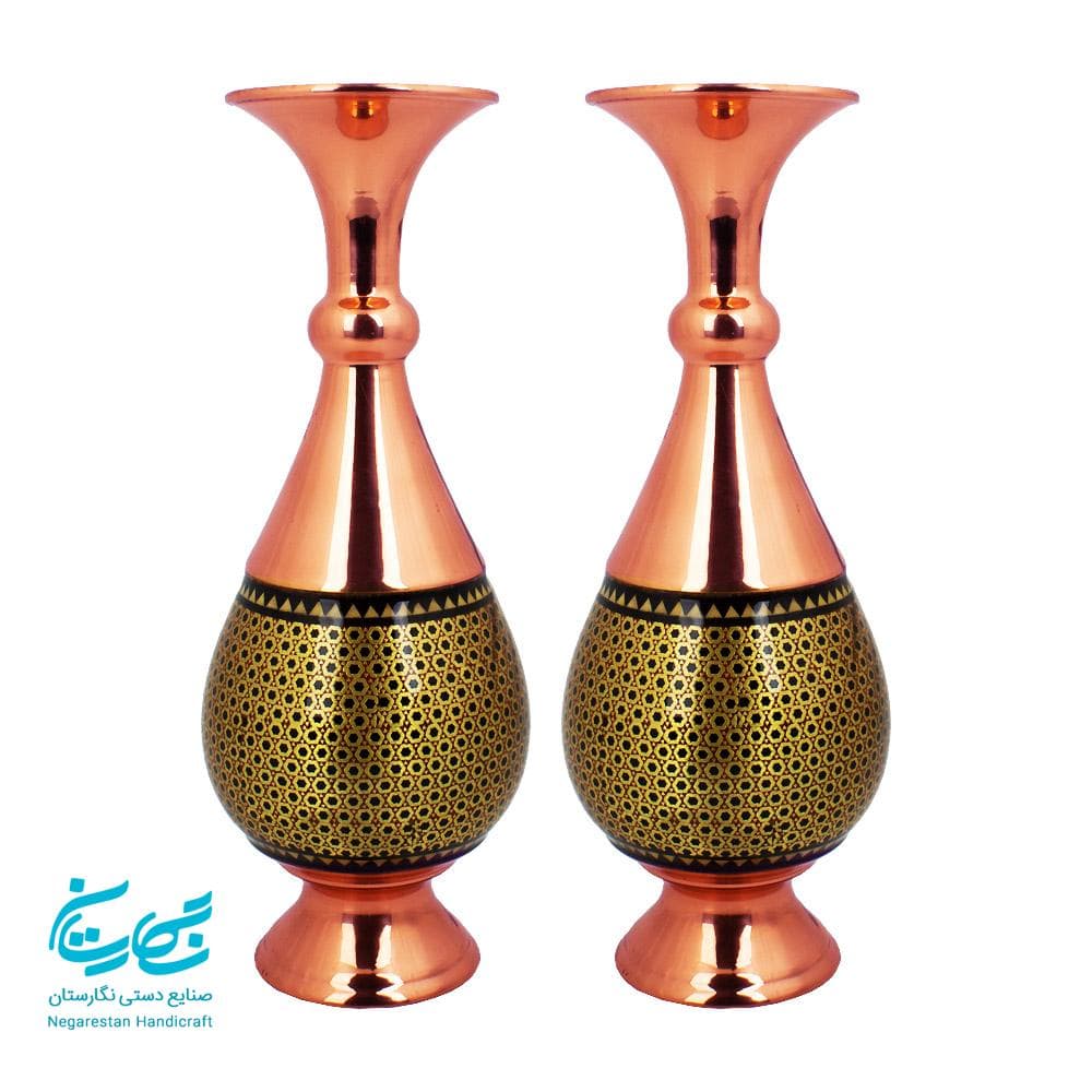 گلدان مس و خاتم 20 سانتی جفتی