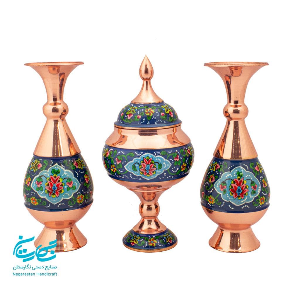 ست گلدان و شکلات خوری مس و پرداز 20 سانتیمتر
