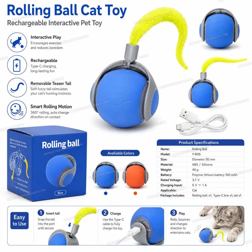 توپ بازی هوشمند مخصوص سگ و گربه 70 گرمی ROLLING BALL با بهترین قیمت + خرید آنلاین — تصویر ۴