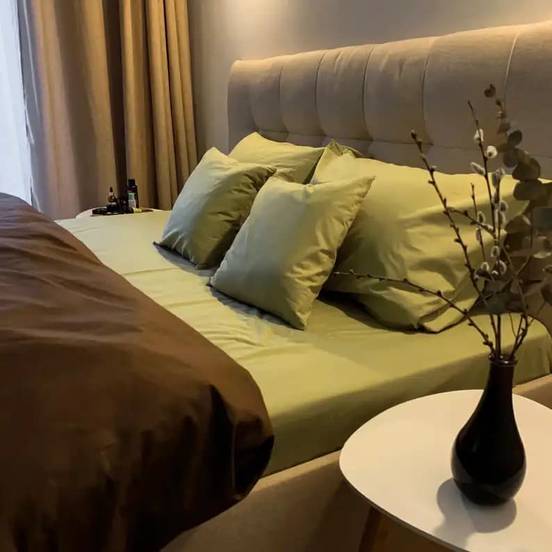 روتختی ساده قهوه ای سبز – تمام کتان — تصویر ۹
