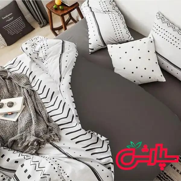 لحاف روتختی بوهو سفید مشکی – مخمل ابریشم (338) — تصویر ۳