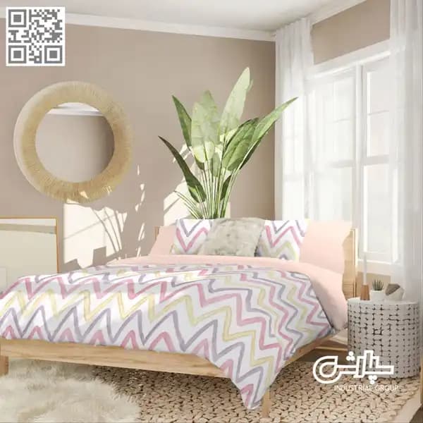 لحاف روتختی اسپرت زیک زاک صورتی سفید – کتان (101)
