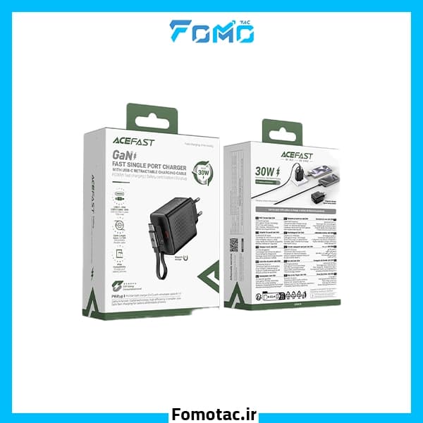 شارژر دیواری 30W GaN ایس فست (ACEFAST) مدل A110 – همراه کابل جمع شونده — تصویر ۳