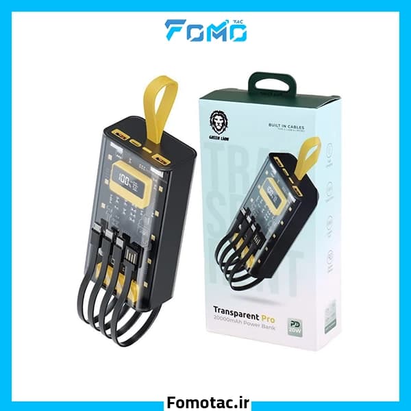 پاوربانک ۲۰۰۰۰MAh گرین لاین(Green Lion) مدل Transparent Pro – شارژ سریع PD 20W — تصویر ۳