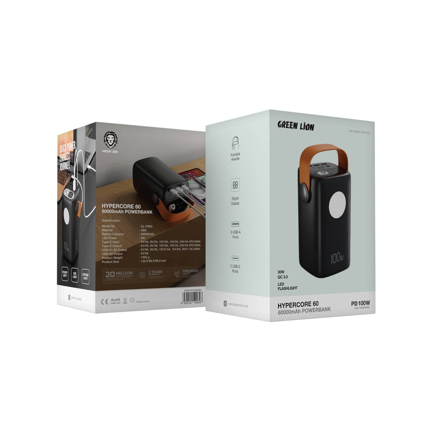 پاوربانک 60 هزار میلی آمپر گرین لاین Green Lion GNHYPCO60 Hyper Core 60/PD100W Power Bank 60000mAh — تصویر ۴