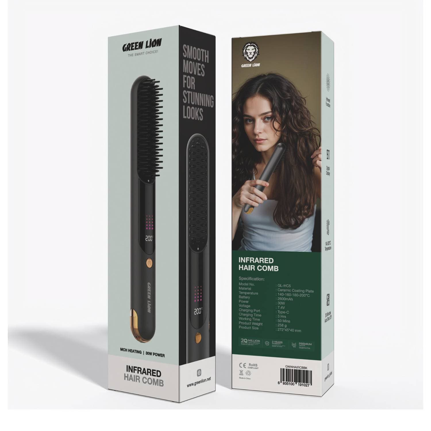 شانه صاف کننده موی گرین لاین مدل Green lion GNINHAIRCB infrared hair comb — تصویر ۶