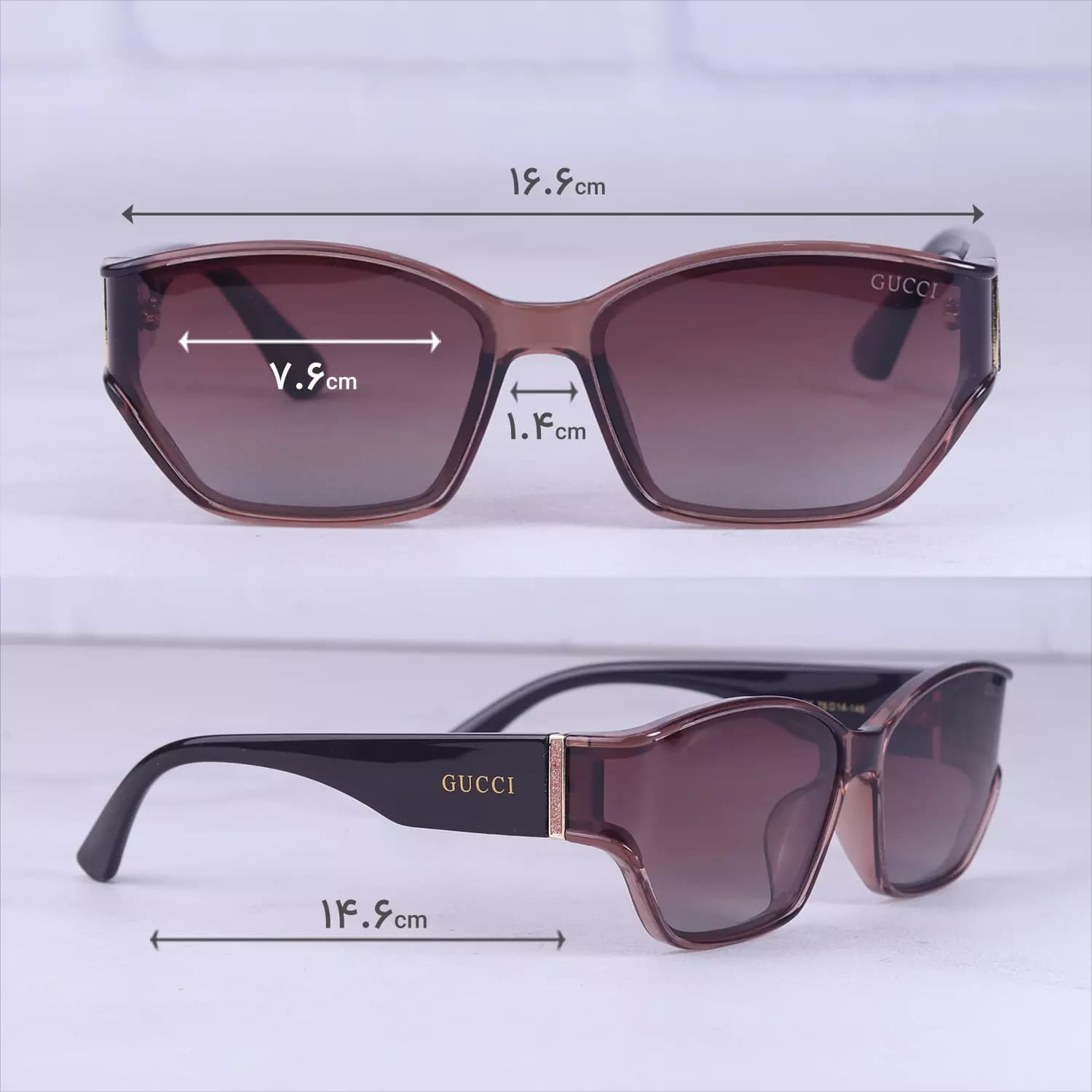 عینک آفتابی گوچی زنانه فریم پروانه ای قهوه ای 5296/2 — تصویر ۷