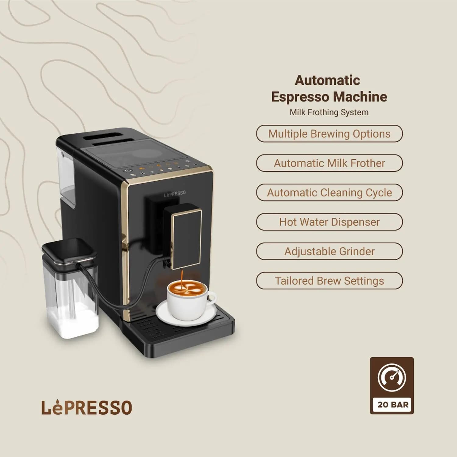 قهوه ساز تمام اتوماتیک LePresso Automatic Coffee Machine 20 Bar LPCFFM0003 — تصویر ۴