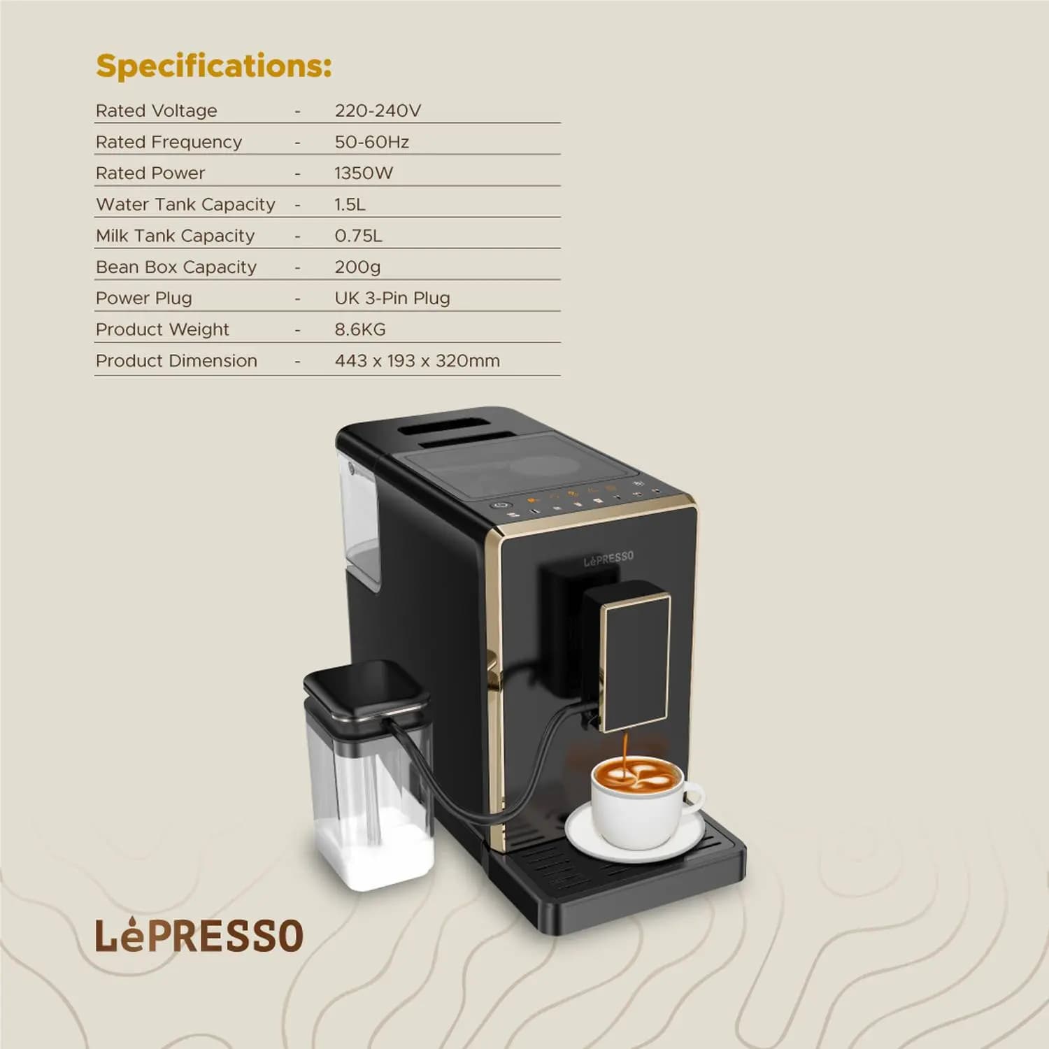 قهوه ساز تمام اتوماتیک LePresso Automatic Coffee Machine 20 Bar LPCFFM0003 — تصویر ۹