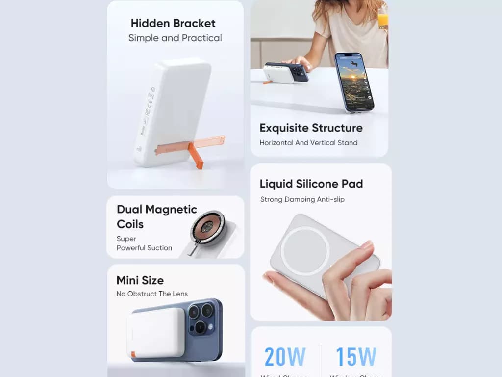 پاور بانک وایرلس مگنتی مک دودو Mcdodo MC-510 power magnetic 10000mah 20W — تصویر ۶