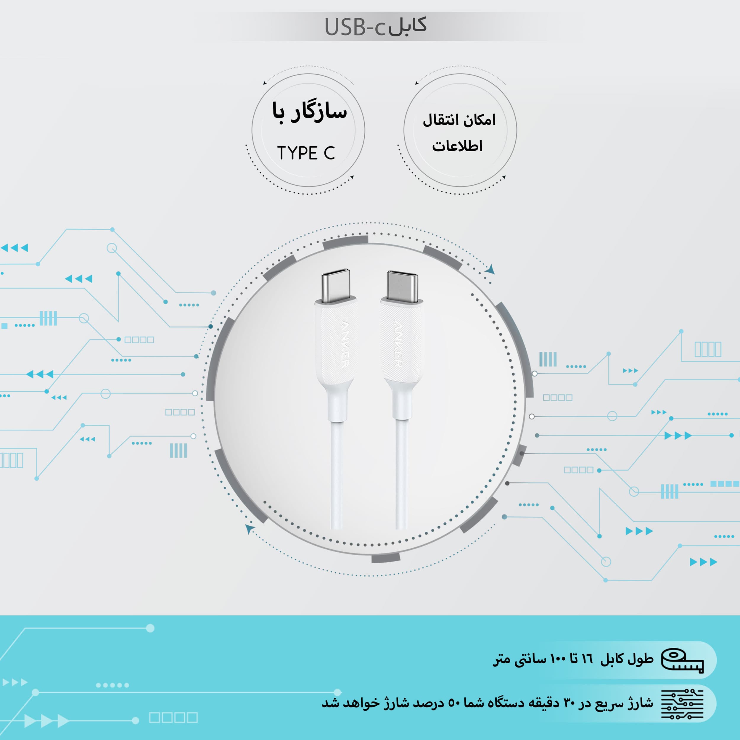 کابل USB-c انکر مدل A8852 طول 0.9 متر — تصویر ۴