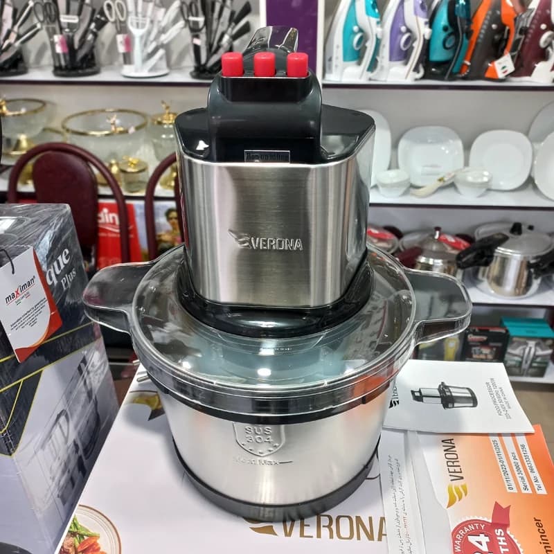 خردکن 6 لیتری ورونا مدل WEMM999 | 1800 وات، کاسه استیل، 3 سرعته، 24 ماه ضمانت — تصویر ۱۲