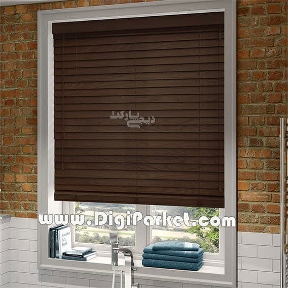 پرده کرکره چوبی رنگ گردویی ۵ سانتیمتری کد dp609