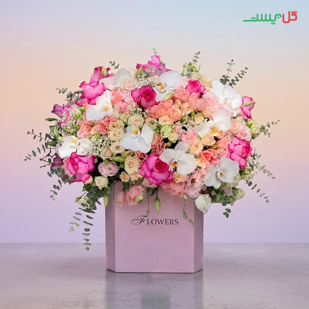باکس گل آتنا | ارکیده و رز صورتی | گل فروشی آنلاین گل بیست — تصویر ۳