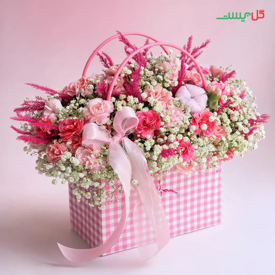باکس گل نامیا | باکس چهارخانه صورتی | گل بیست — تصویر ۲