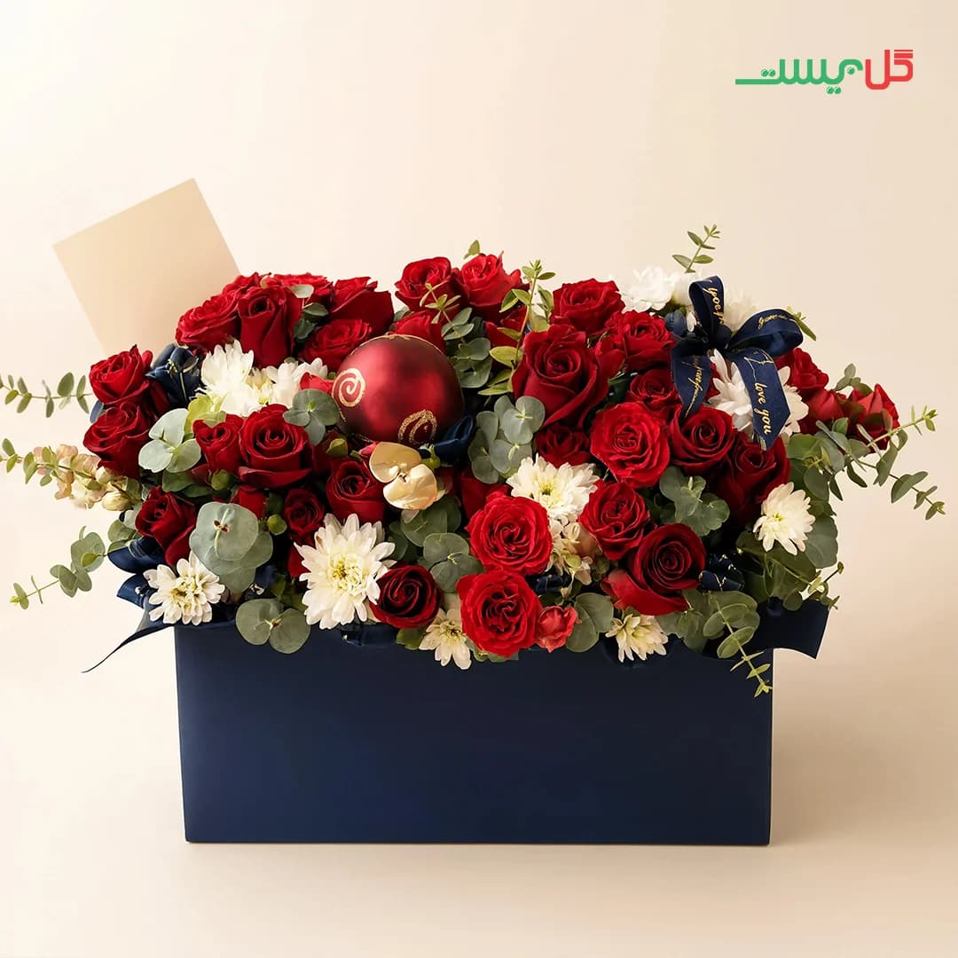 باکس گل آوینا | رز قرمز و داوودی سفید| گل بیست — تصویر ۲