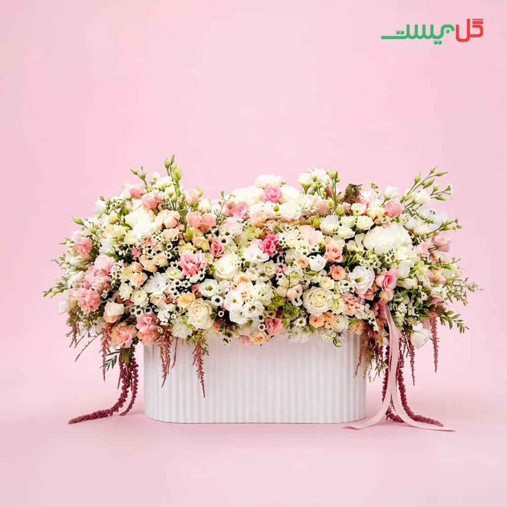 باکس گل بهناز | چیدمان شیک صورتی سفید | گل فروشی گل بیست — تصویر ۵