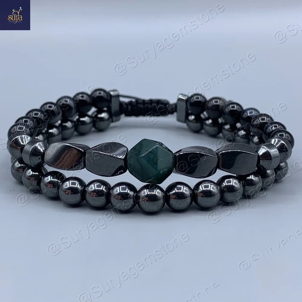 دستبند سنگی مردانه ، سنگ اصل و معدنی عقیق ، حدید ، عقیق خزه ای Iron Hand 3