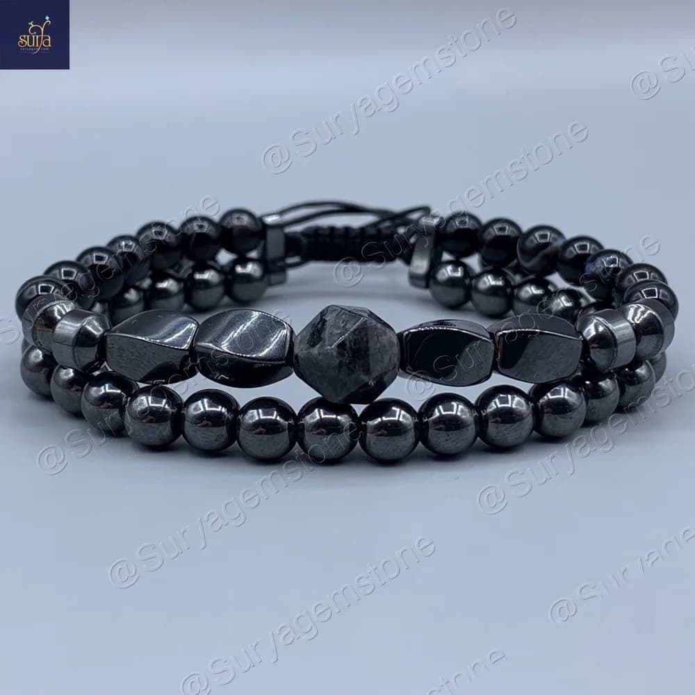 دستبند مردانه سنگی لارویکیت اصل و معدنی و سنگ عقیق و حدید Iron Hand 2