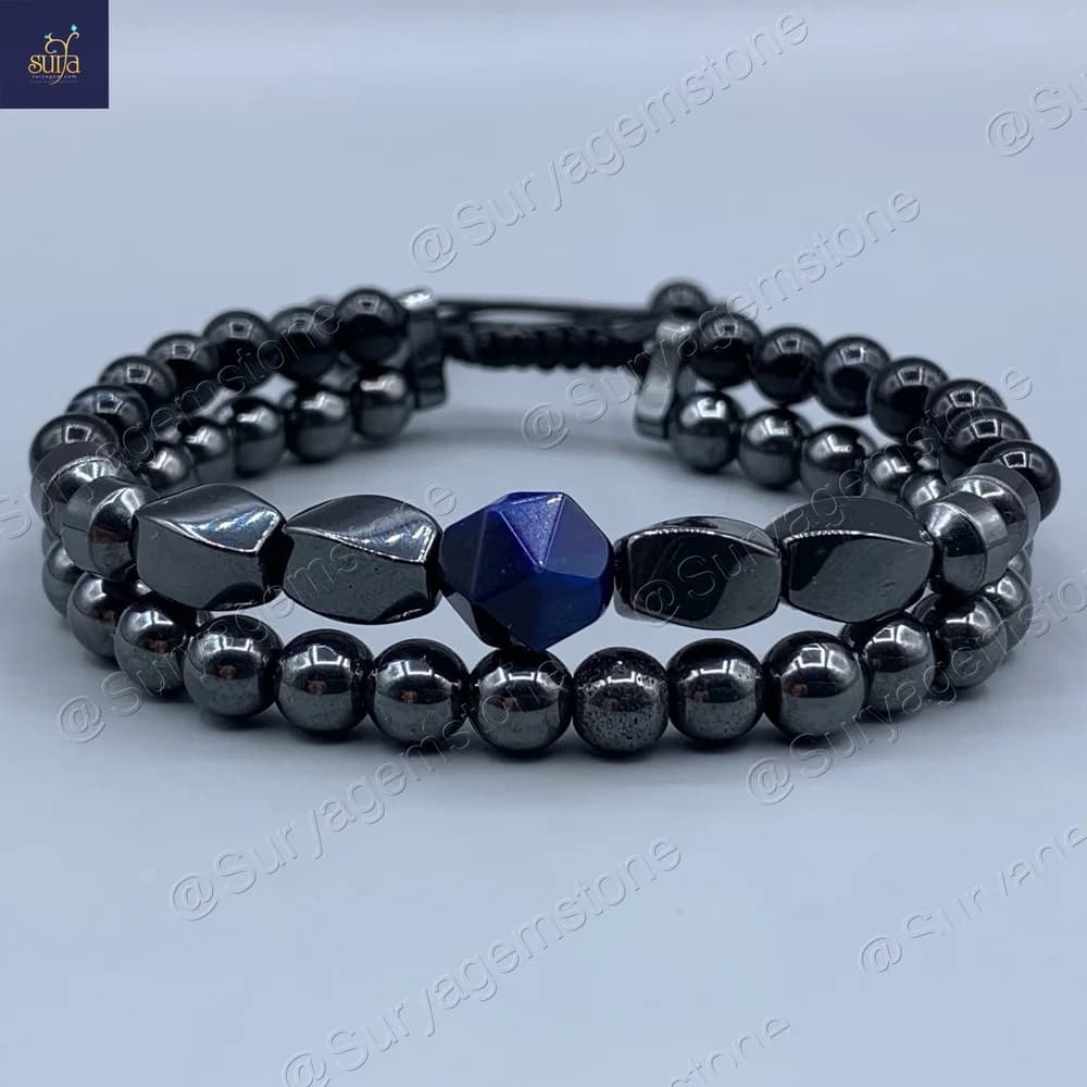 دستبند سنگی مردانه | سنگ اصل و معدنی عقیق ، حدید و چشم ببر Iron Hand 1