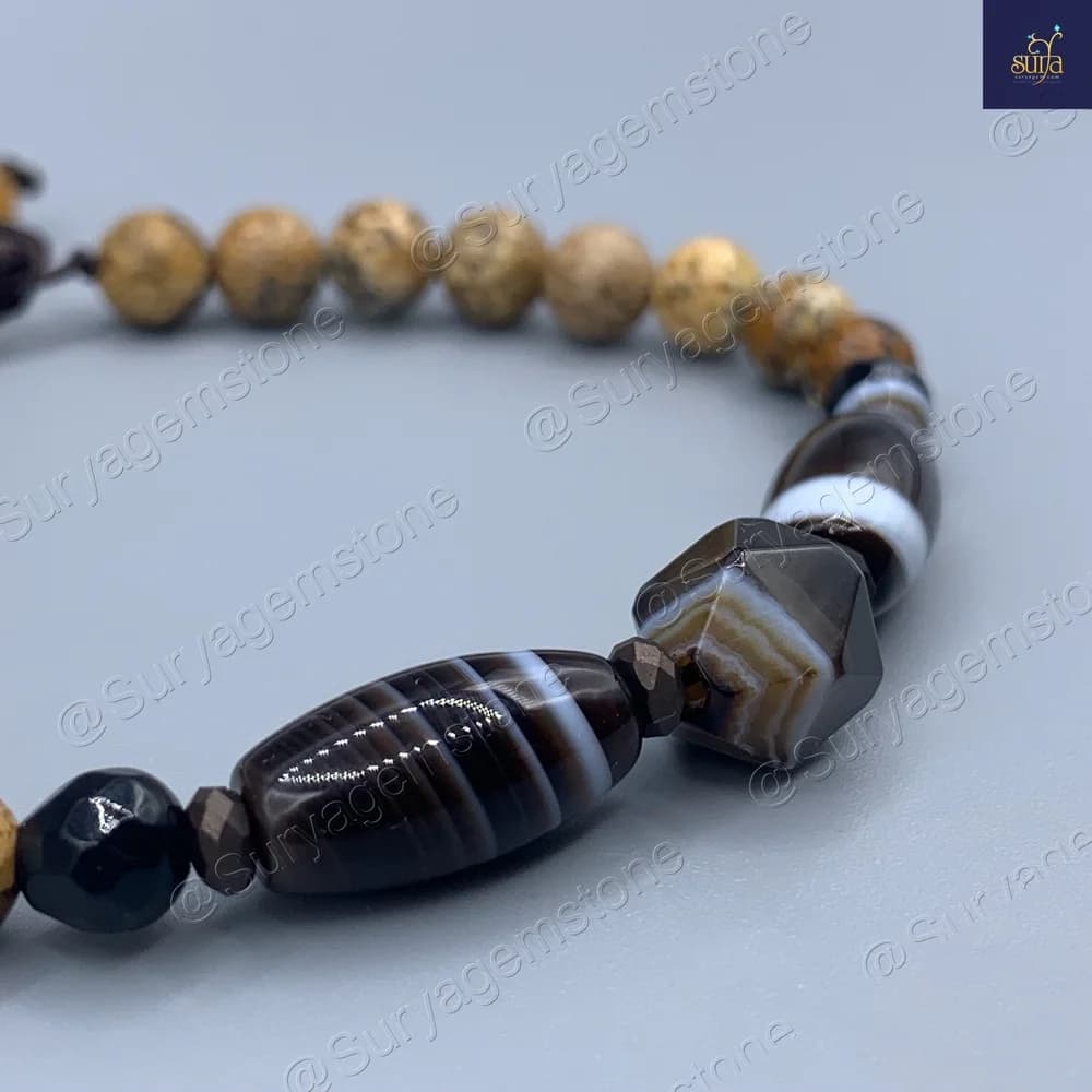 دستبند سنگ جاسپر اصل ، عقیق سلیمانی و حدید ، سنگی مردانه Jasper Harmony — تصویر ۳