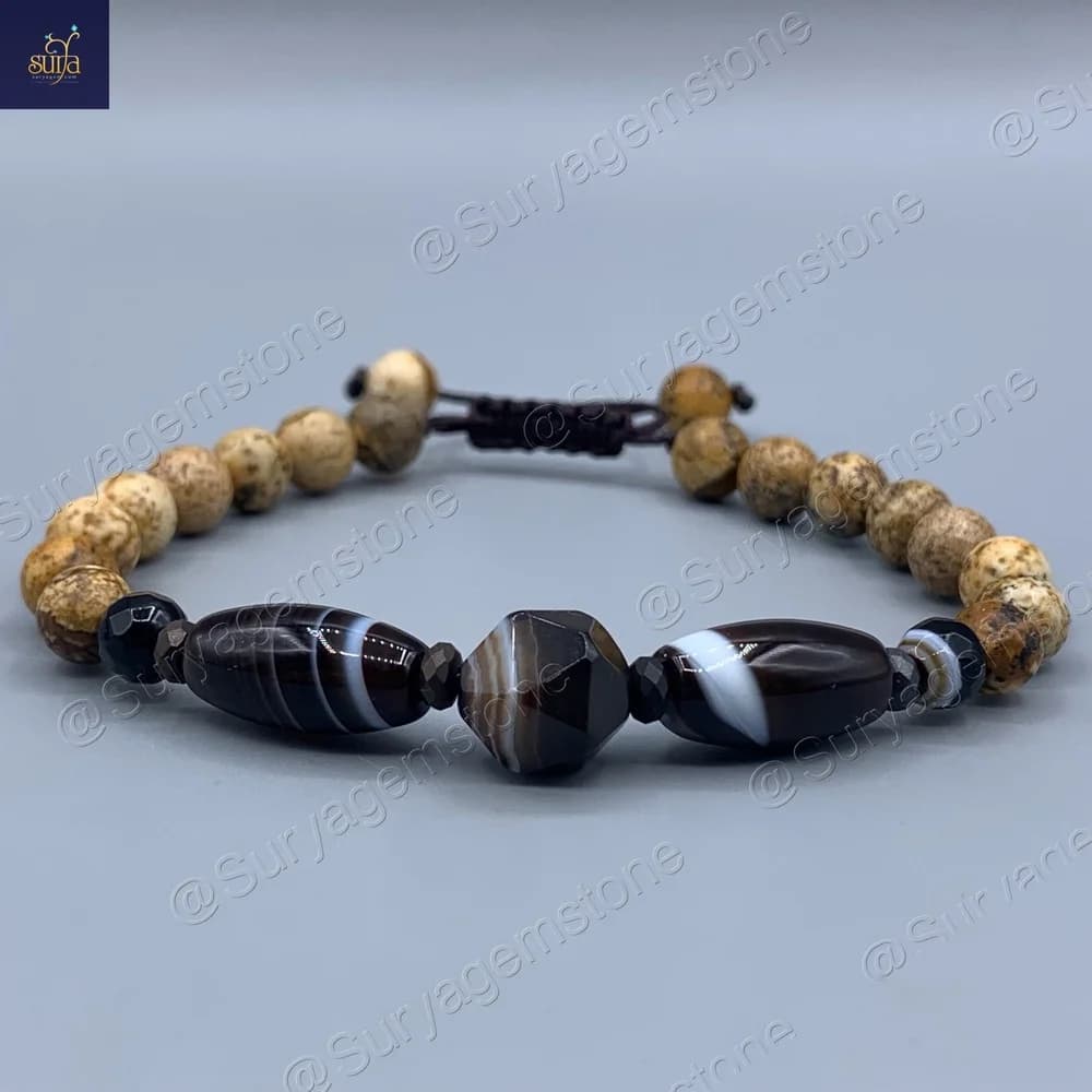 دستبند سنگ جاسپر اصل ، عقیق سلیمانی و حدید ، سنگی مردانه Jasper Harmony — تصویر ۷