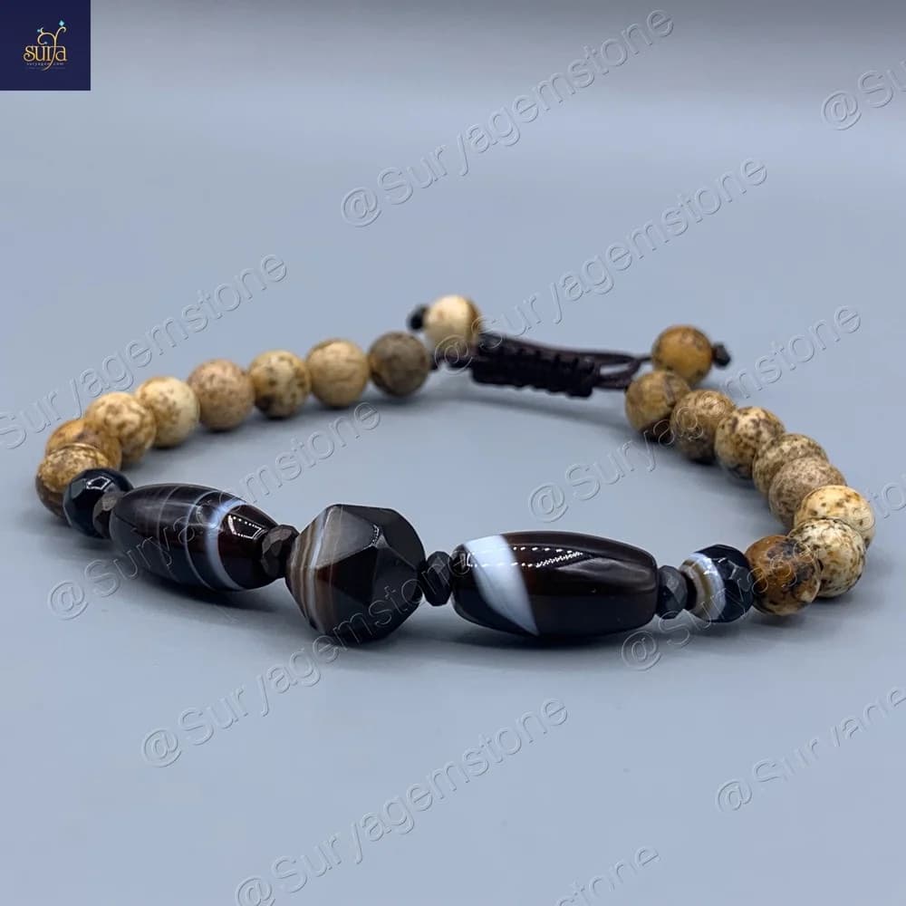 دستبند سنگ جاسپر اصل ، عقیق سلیمانی و حدید ، سنگی مردانه Jasper Harmony — تصویر ۴
