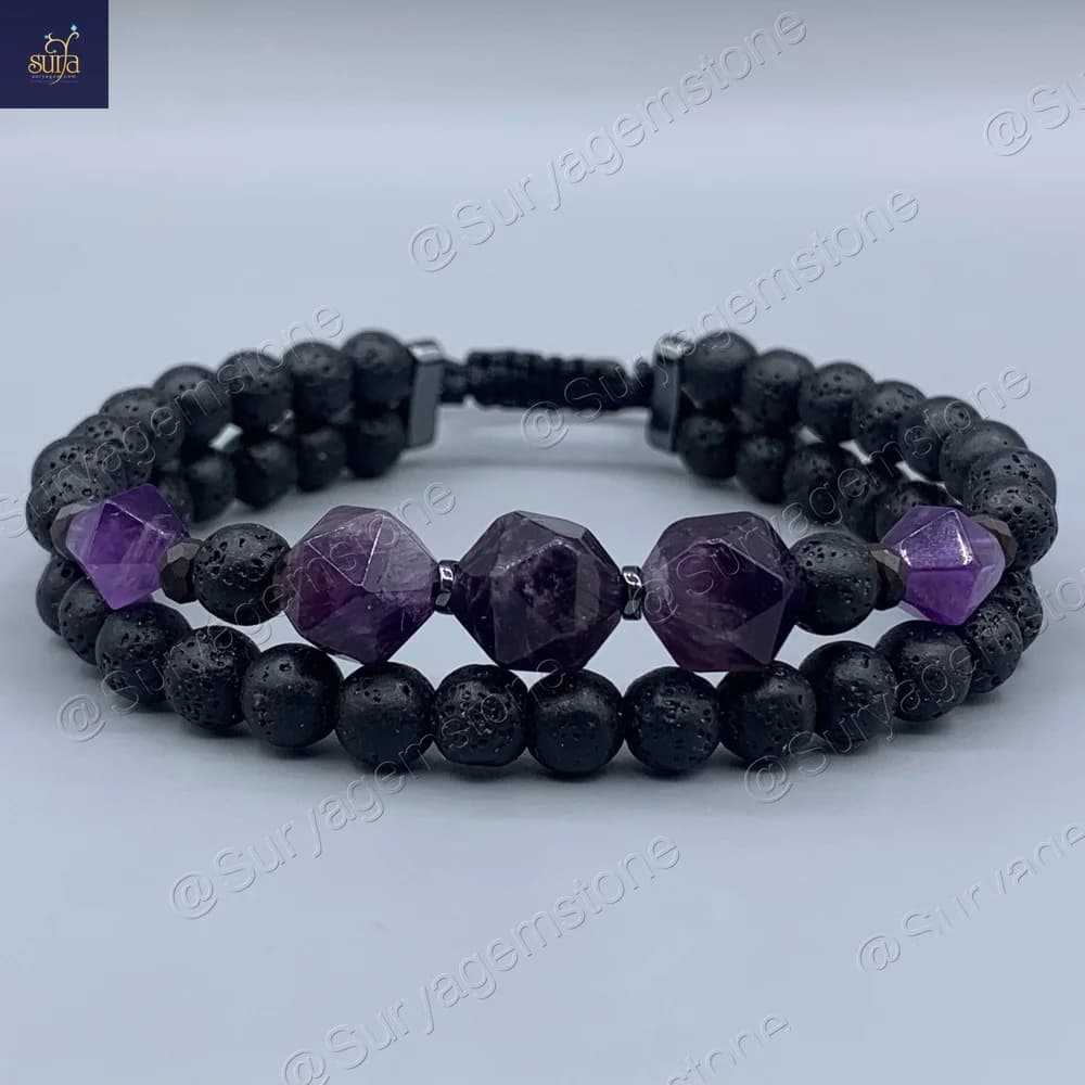 دستبند مردانه ،معدنی و اصل، سنگ آمیتیست، لاوا و حدید ، Eclipse of Amethyst
