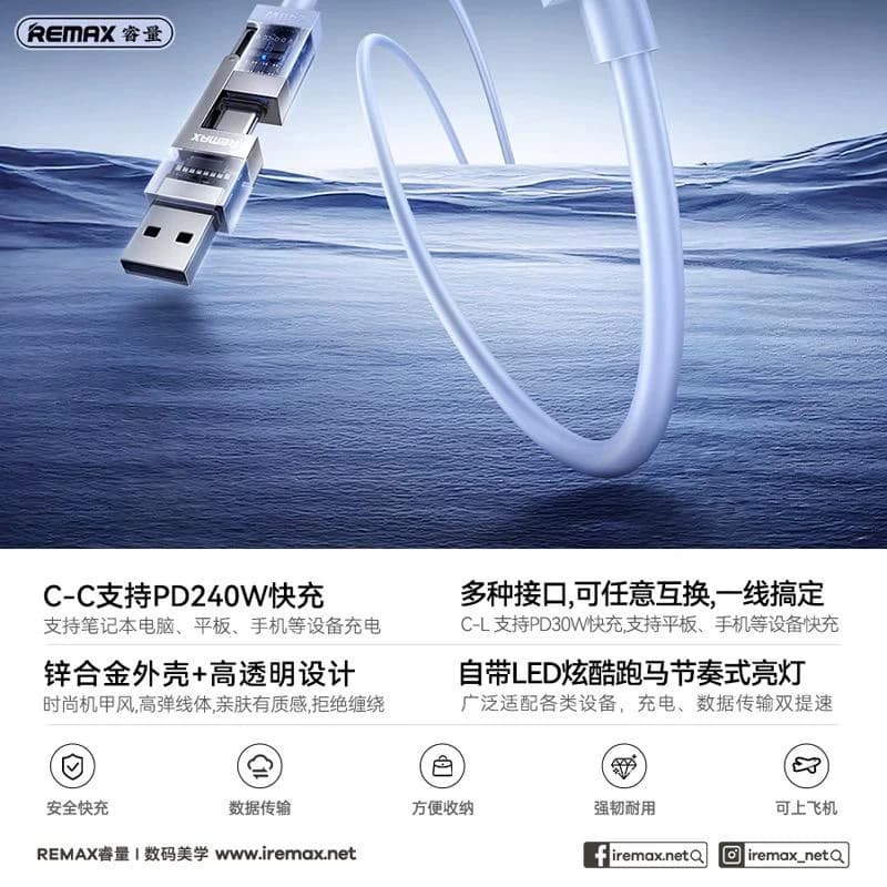 کابل تبدیل USB / Type-C به لایتنینگ / Type-C ریمکس مدل CB18 — تصویر ۸
