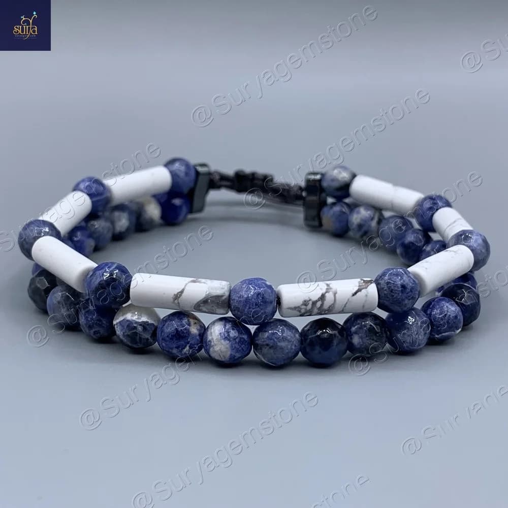 دستبند مردانه و زنانه سنگی ، سنگ اصل و معدنی هولیت و سودالیت Chandra Blue Moon