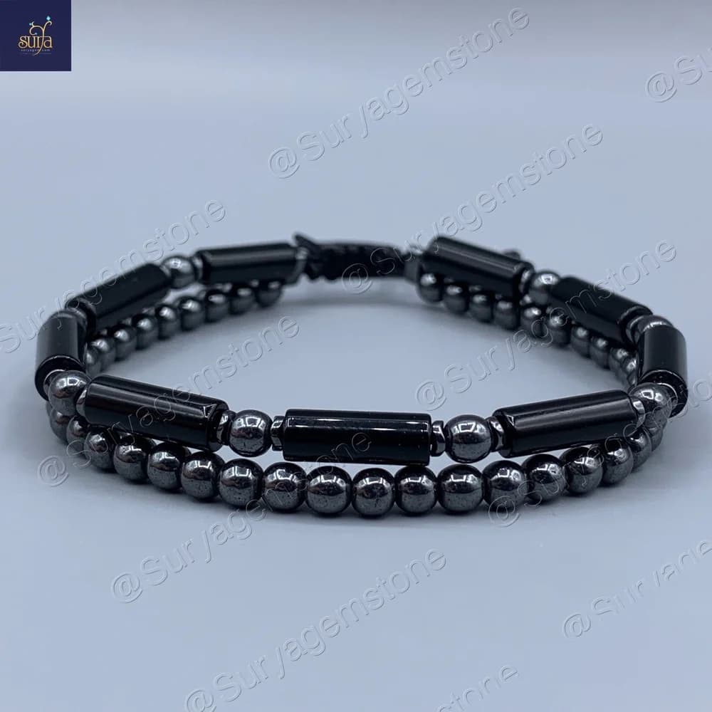 دستبند مردانه سنگی عقيق و حديد Ketu Linear