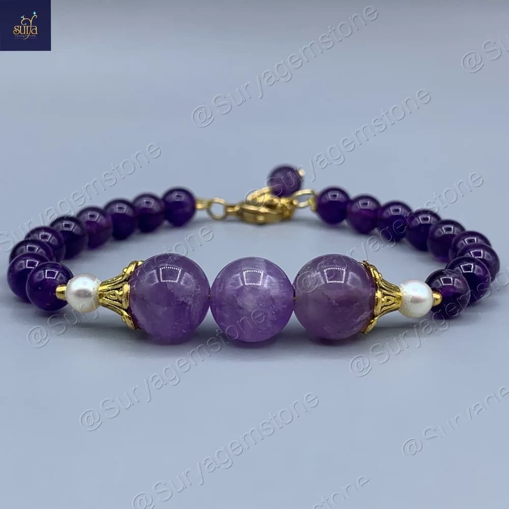 دستبند مروارید طبیعی و سنگ آمیتیست اصل و معدنی ، زنانه Rahu Marble — تصویر ۲