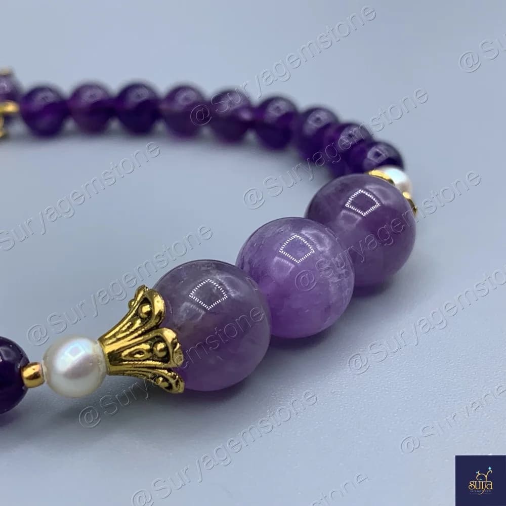 دستبند مروارید طبیعی و سنگ آمیتیست اصل و معدنی ، زنانه Rahu Marble — تصویر ۸