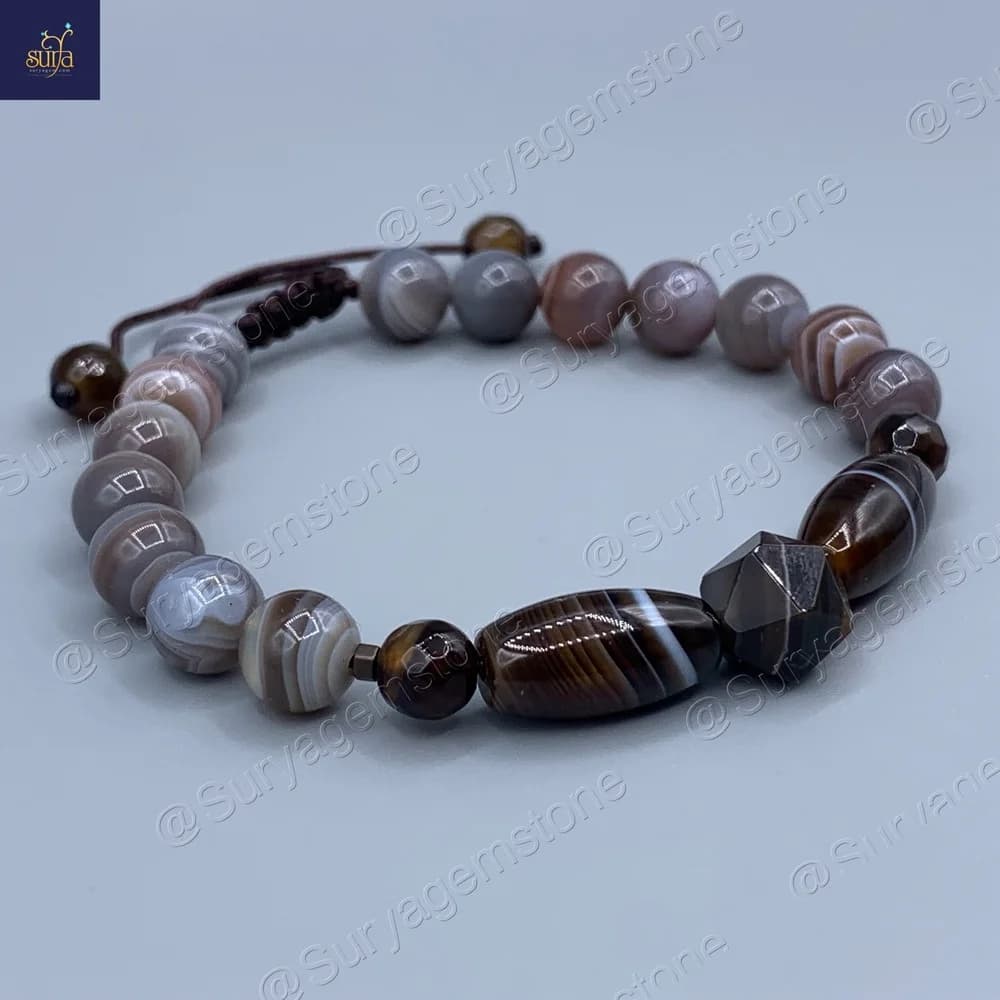 دستبند سنگ عقیق سلیمانی مردانه ، عقیق بوتسوانا اصل و معدنی Shani Botswana — تصویر ۱۲