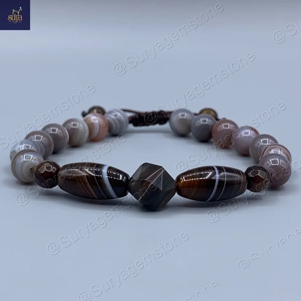 دستبند سنگ عقیق سلیمانی مردانه ، عقیق بوتسوانا اصل و معدنی Shani Botswana