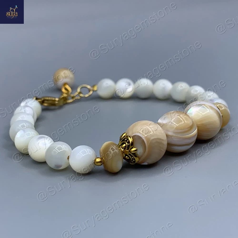 دستبند سنگی زنانه ، صدف طبیعی و صدف کاراملی Chandra Creamy — تصویر ۹