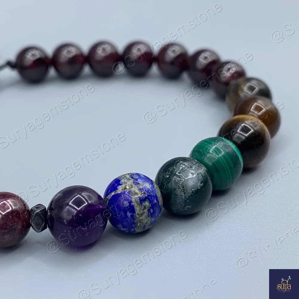 دستبند هفت چاکرا مردانه ، سنگ اصل و معدنی Mangal Chakra — تصویر ۹