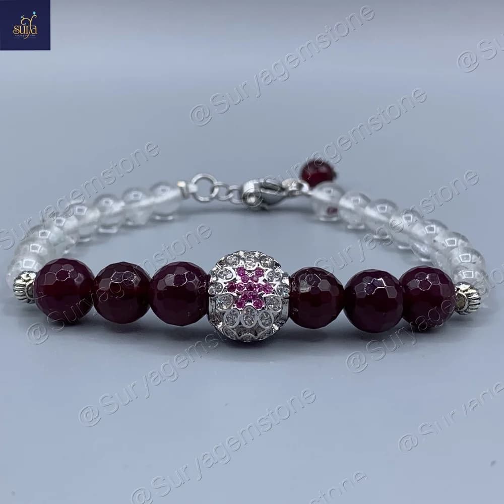 دستبند زنانه کوارتز و عقیق سرخ ، سنگ اصل و معدنی Chandra Red Ice