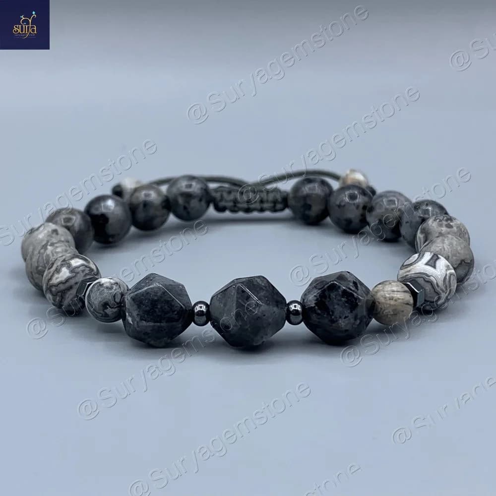 دستبند سنگی مردانه، سنگ لارویکیت اصل و معدنی و جاسپر کاپوچینو Ketu Star