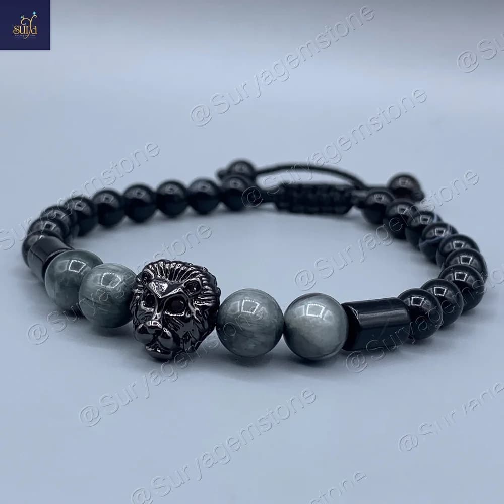 دستبند سنگی مردانه ، سنگ چشم عقاب و عقیق سلیمانی اصل Ketu Lion — تصویر ۴