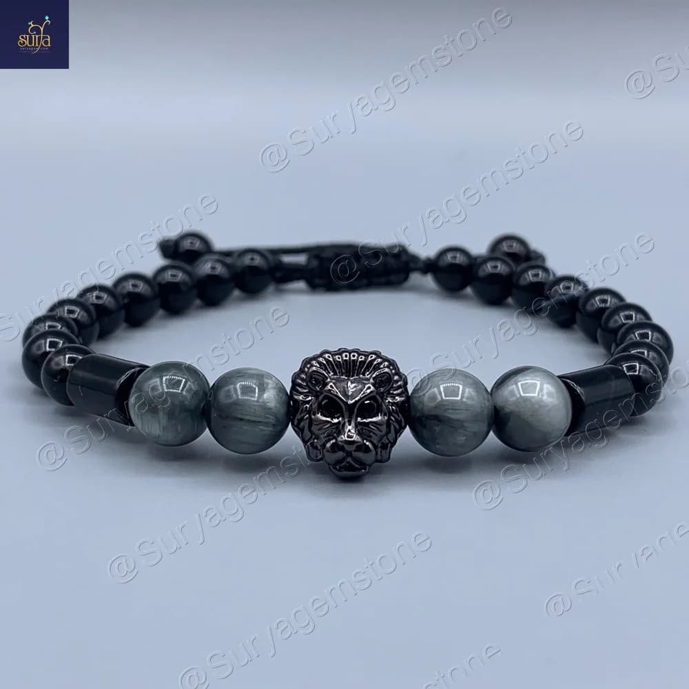 دستبند سنگی مردانه ، سنگ چشم عقاب و عقیق سلیمانی اصل Ketu Lion
