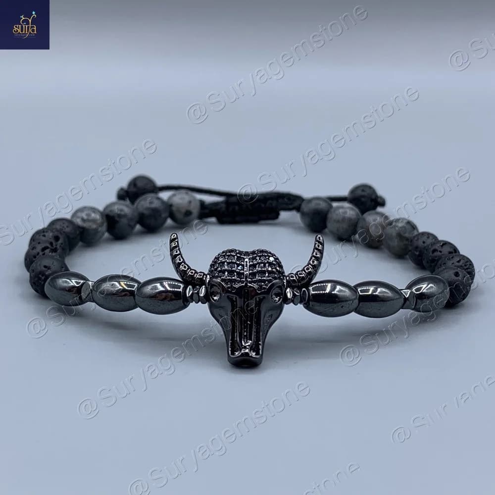 دستبند مردانه سنگی ، سنگ لارویکیت ، حدید و لاوا Ketu buffalo