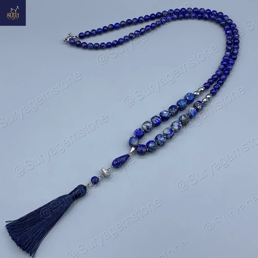 گردنبند سنگی اصل ، سنگ معدنی لاجورد ، زنانه +Goru Lapis
