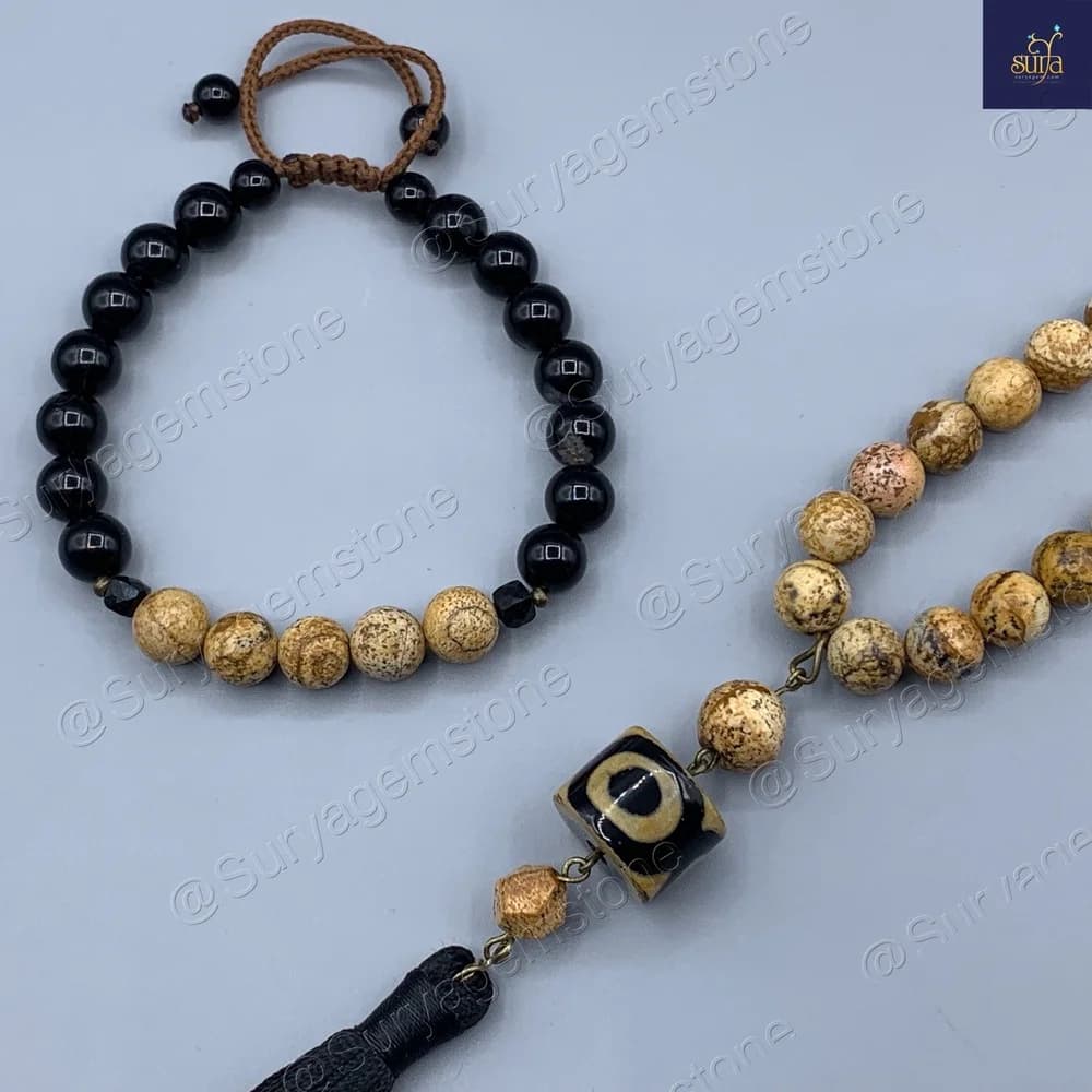 دستبند سنگی مردانه ، سنگ اصل و معدنی عقیق و جاسپر Shani Sandy