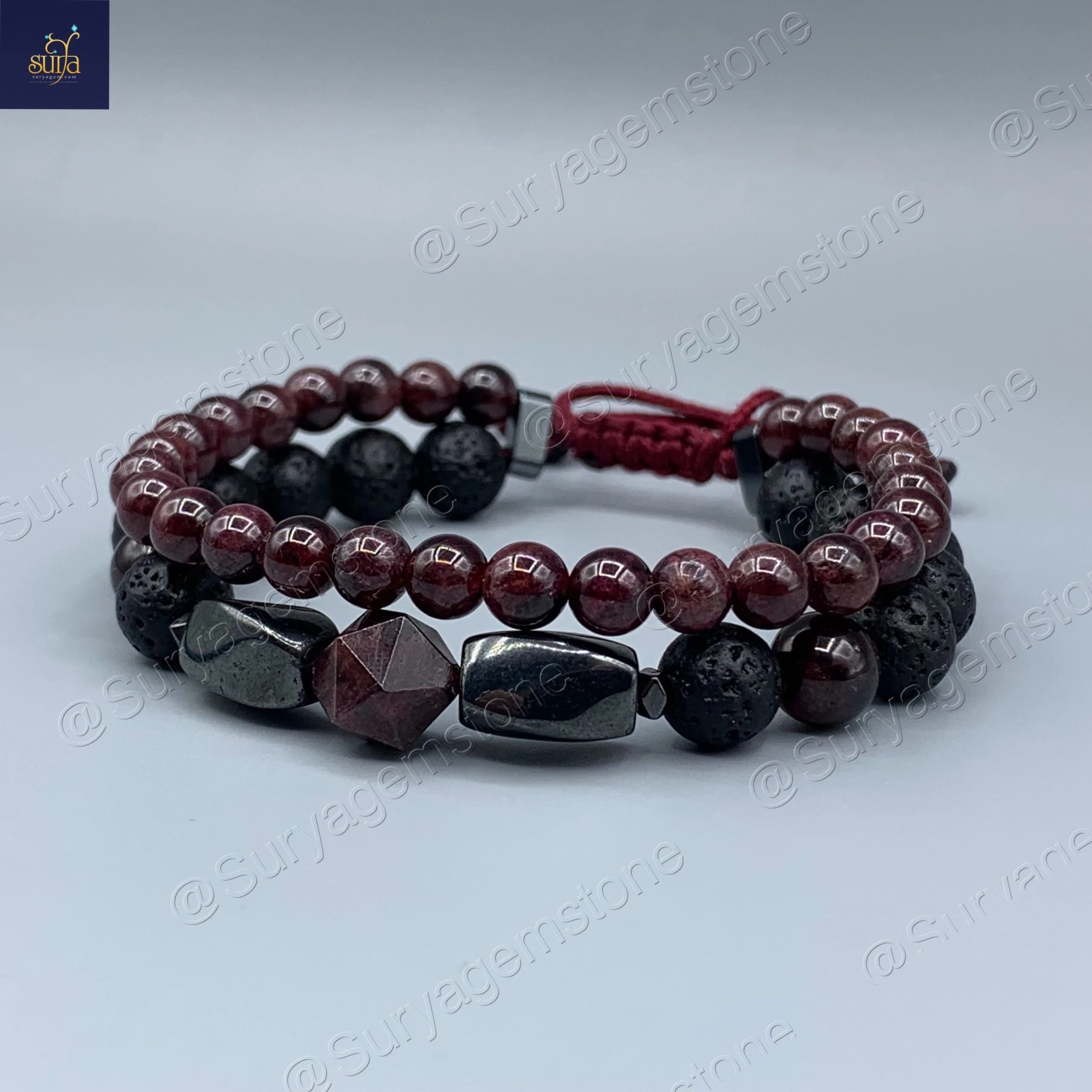 دستبند سنگی مردانه ، سنگ گارنت اصل و معدنی ، لاوا و حدید Mangal Cavity — تصویر ۱۲
