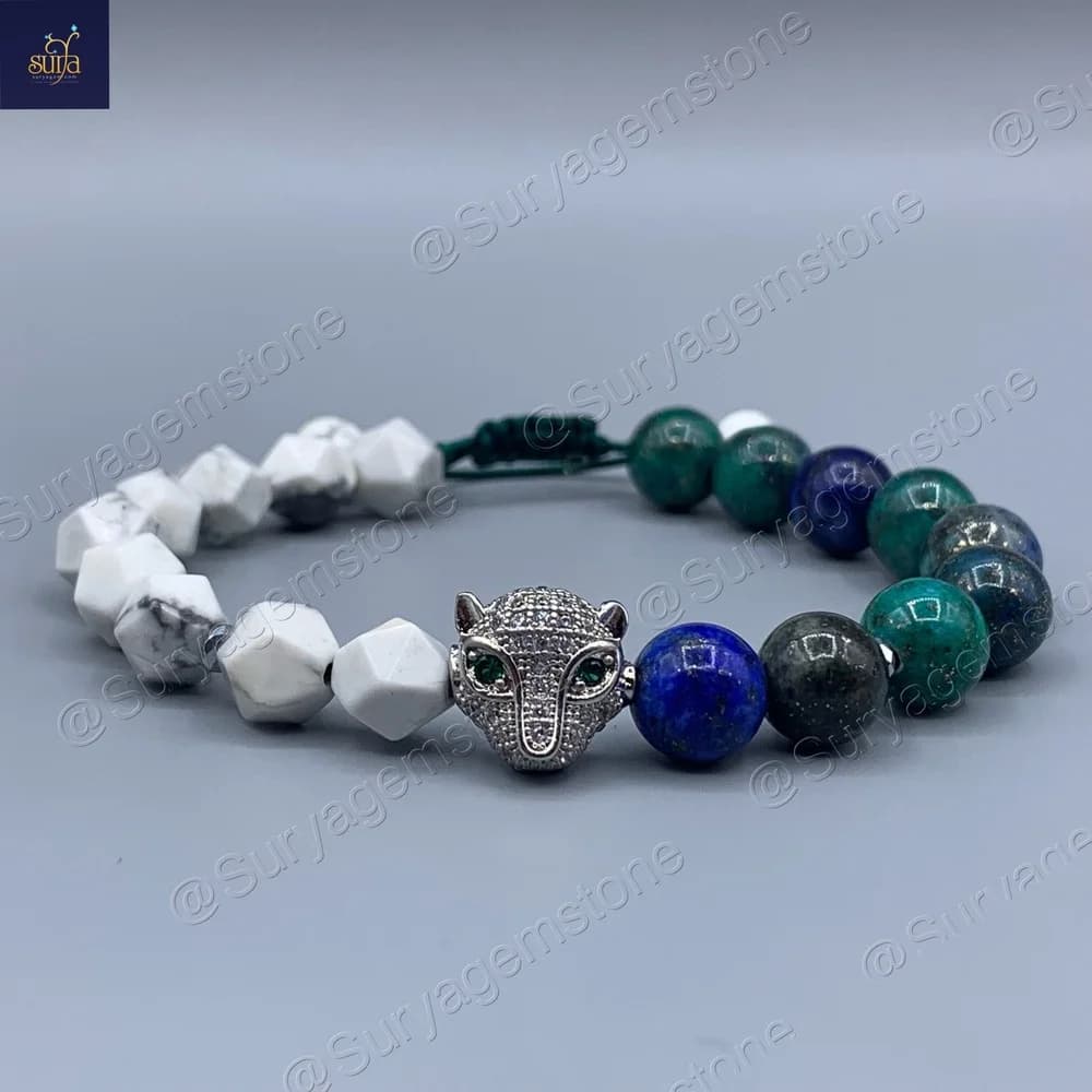 دستبند زنانه سنگ هولیت اصل و کریزوکولا طبیعی Buda Green Ice