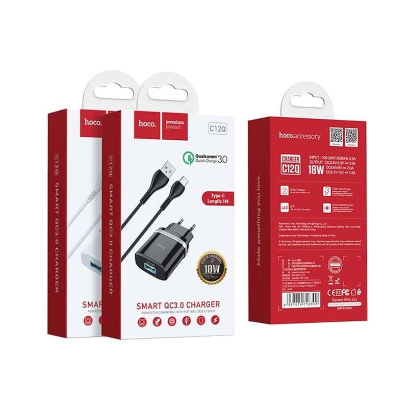 شارژر تایپ C هوکو مدل C12Q (با کابل)